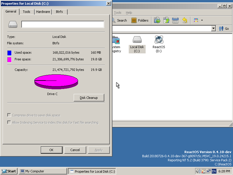 ReactOS теперь запускается с BTRFS раздела - 1