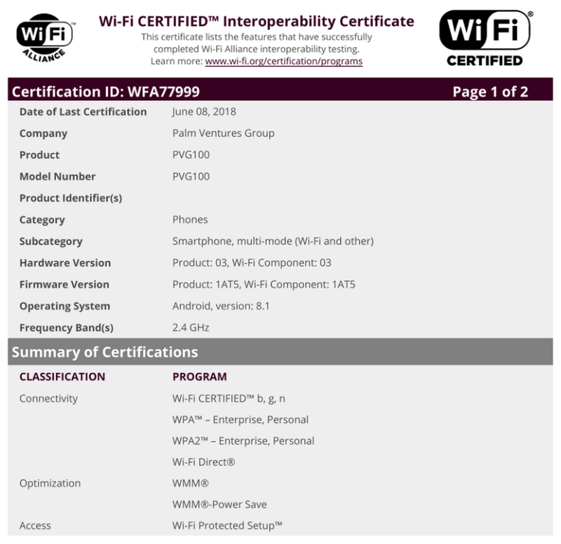 Новый смартфон Palm прошел сертификацию FCC