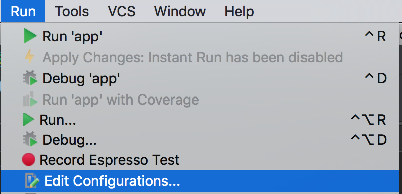 Run -> Edit Configurations