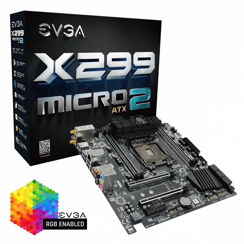 Системная плата EVGA X299 Micro ATX 2 оснащена 14-фазной подсистемой питания