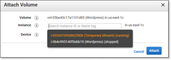 Пошаговая инструкция по восстановлению доступа к Linux Amazon EC2 инстансу при потере pem-файла - 9 Подключение диска