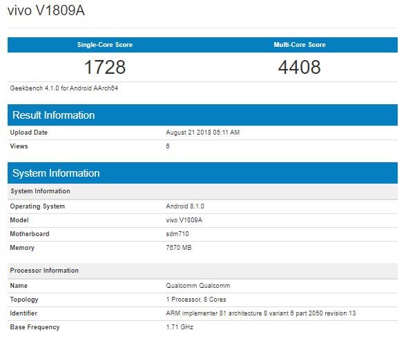 Vivo X23 отметился в базе Geekbench