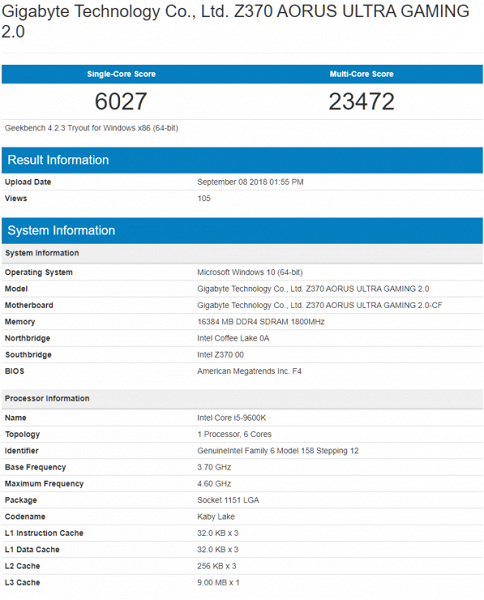 Восьмиядерный CPU Intel Core i9-9900K впечатляет производительностью в Geekbench