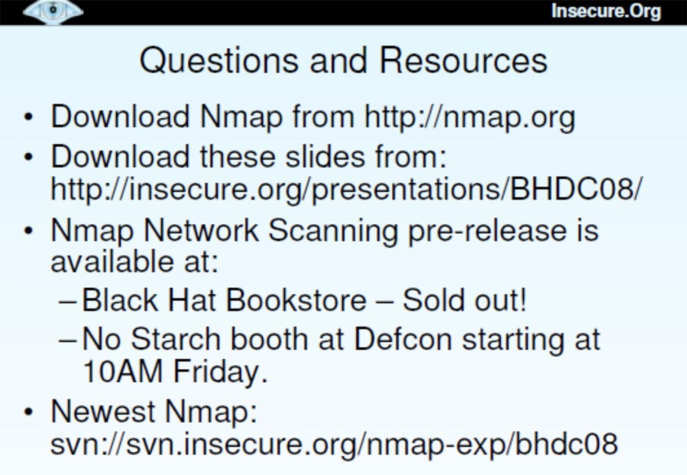Конференция DEFCON 16. Фёдор, хакер InSecure.org. NMAP-cканирование Интернет - 33 Конференция DEFCON 16. Фёдор, хакер InSecure.org. NMAP-cканирование Интернет - 33
