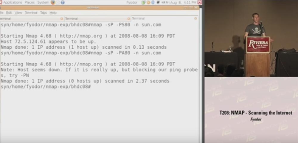 Конференция DEFCON 16. Фёдор, хакер InSecure.org. NMAP-cканирование Интернет - 6 Конференция DEFCON 16. Фёдор, хакер InSecure.org. NMAP-cканирование Интернет - 6