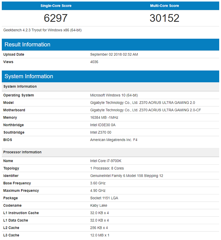 Оверклокерские CPU Core 9-го поколения протестированы в Geekbench