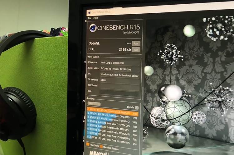 Core i9-9900K протестирован в Cinebench R15 на частоте 5 ГГц