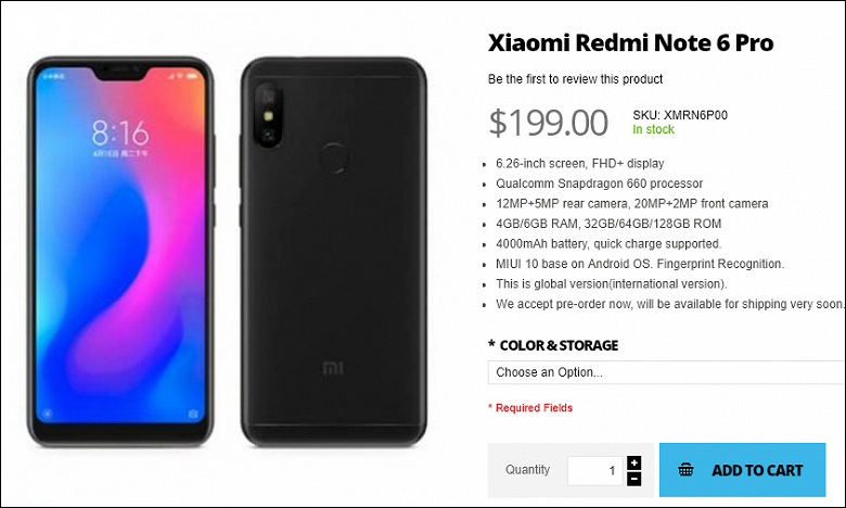 Смартфон Xiaomi Redmi Note 6 Pro можно заказать до анонса - 2