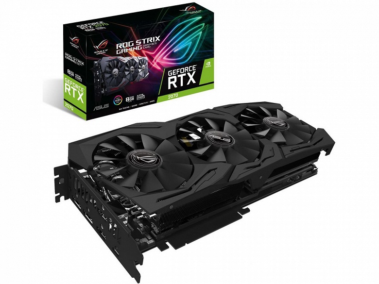 Конструкция системы охлаждения 3D-карт Asus GeForce RTX 2070 ROG Strix включает три вентилятора