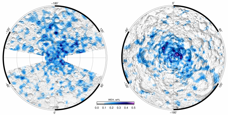 Представлена новая карта распределения водяного льда на Луне