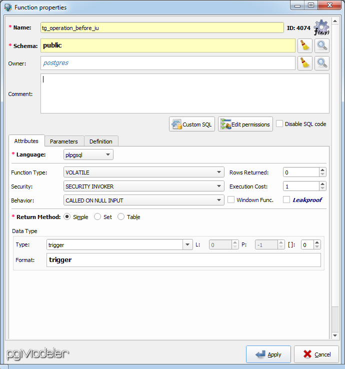 Создание триггерной функции в pgModeler - 3