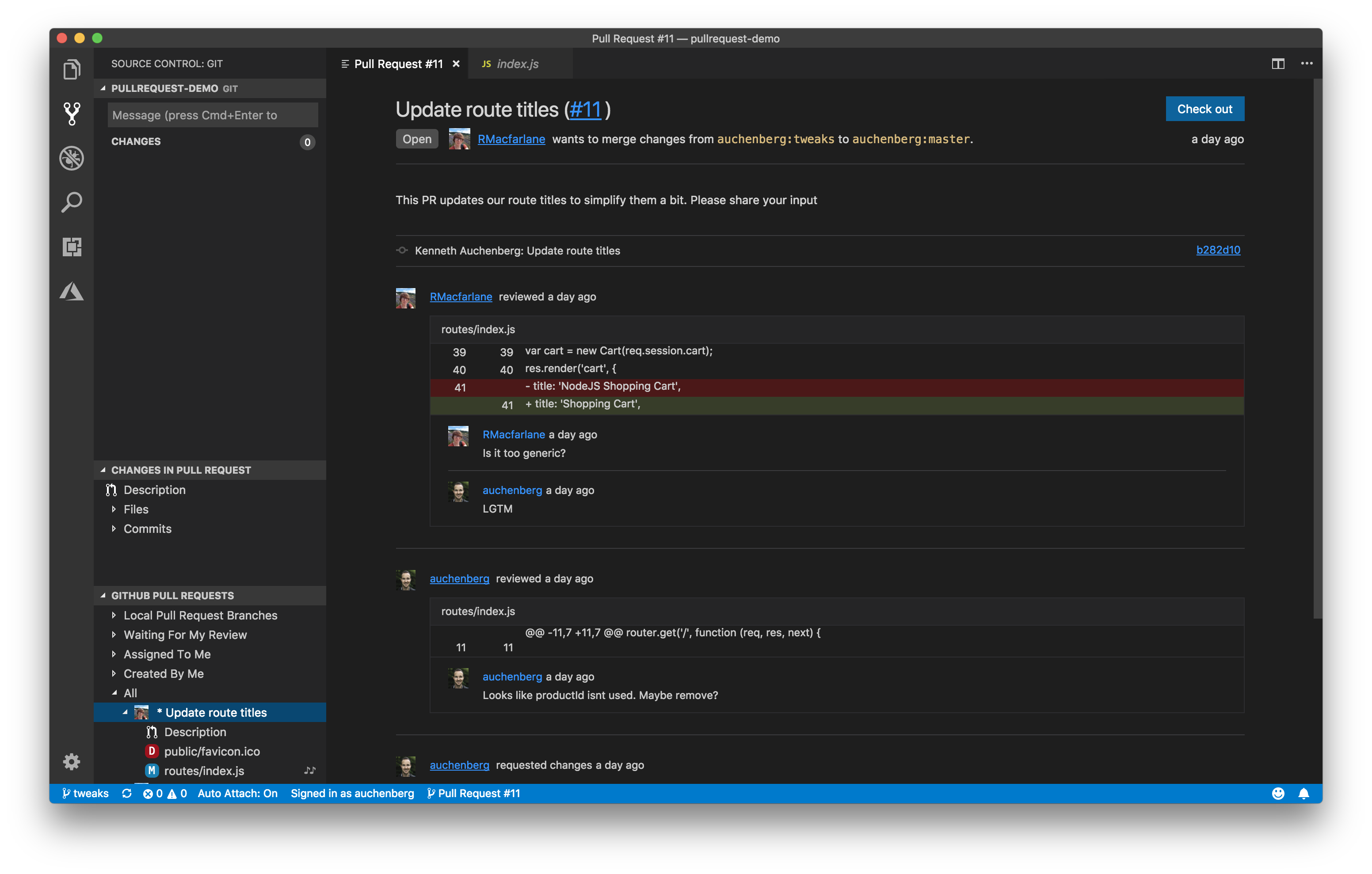 GitHub Pull Requests в Visual Studio Code - 3