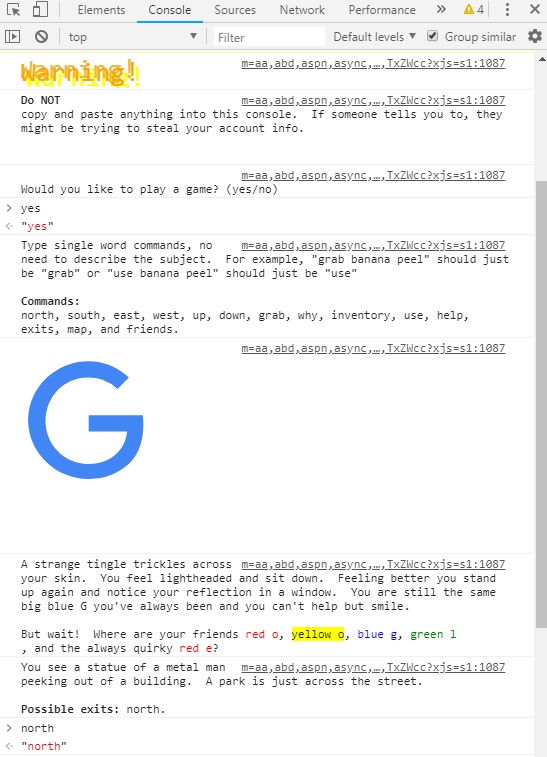 Пасхалка-текстовая RPG в коде поисковика Google - 1
