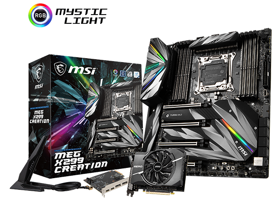 Системная плата MSI X299 MEG Creation комплектуется двумя картами расширения