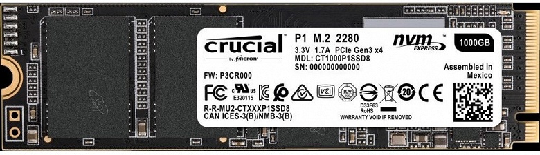 P1 — первый SSD Crucial типоразмера M.2 с поддержкой NVMe, в котором используется память QLC NAND - 1 P1 — первый SSD Crucial типоразмера M.2 с поддержкой NVMe, в котором используется память QLC NAND