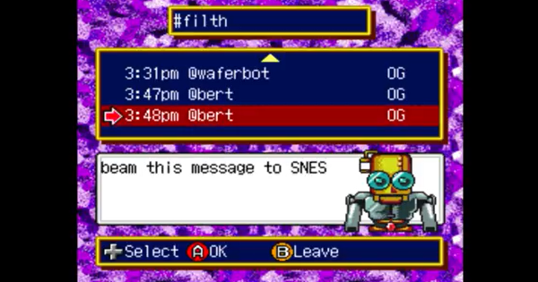 Программист научился выводить сообщения из Slack в игру для SNES