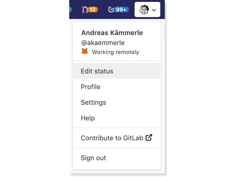 Set and show your status message within the user menu