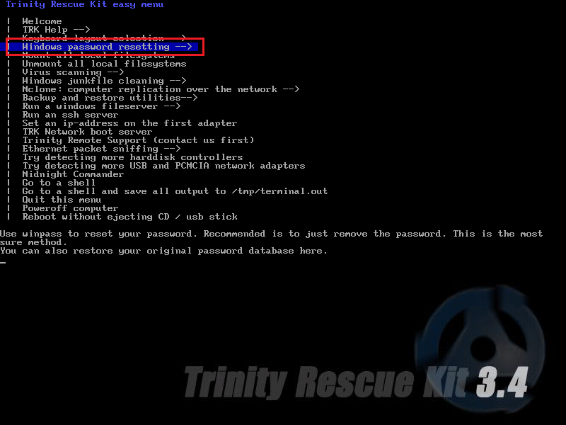 Новая статья: Как сбросить пароль Windows 10 (1803): Trinity Rescue Kit