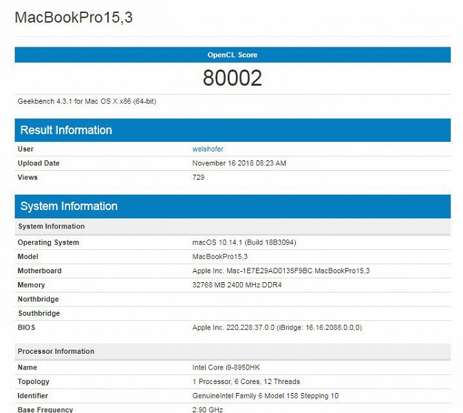 Ноутбук MacBook Pro с видеокартой Radeon Pro Vega 20 демонстрирует высочайшую производительность