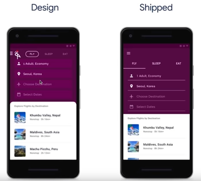 Flutter 1.0 — релиз 4 декабря - 3 Исходный дизайн и его реализация в приложении
