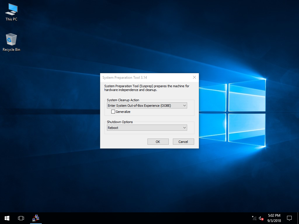 SysPrep window