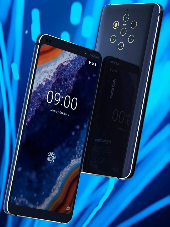 Nokia 9 с пятимодульной камерой и сканером отпечатков в дисплее показался на пресс-рендере