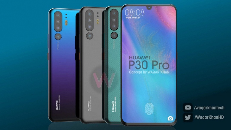 Флагманский камерофон Huawei P30 Pro позирует на новых рендерах