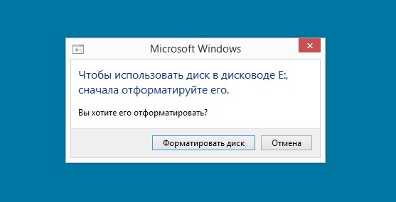 Восстановление данных из пустого места - 1 Windows предлагает отформатировать