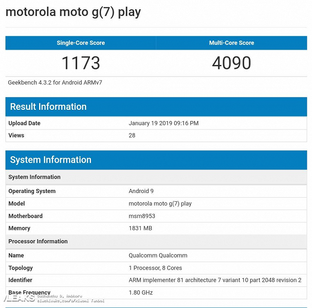 Недорогой смартфон Moto G7 Play показал ожидаемый результат в Geekbench - 1 Недорогой смартфон Moto G7 Play показал ожидаемый результат в Geekbench
