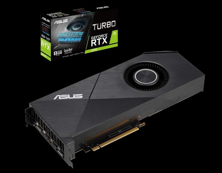 Видеокарта Asus GeForce RTX 2070 Turbo EVO оснащена вентилятором турбинного типа