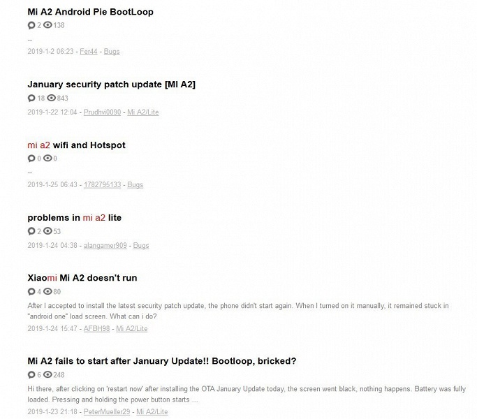 Проблема с Xiaomi Mi A2: смартфон уходит в циклическую перезагрузку после установки январского обновления безопасности