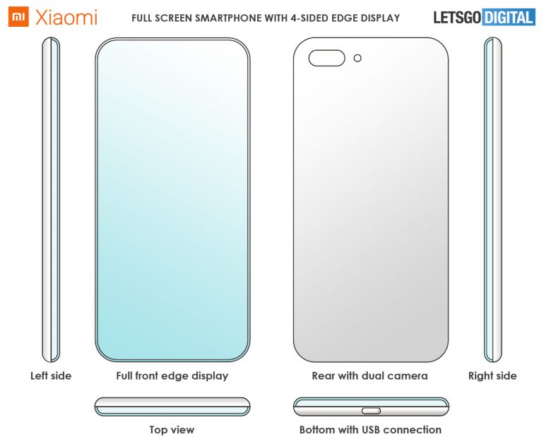 Xiaomi запатентовала экран смартфона, загнутый с 4 сторон
