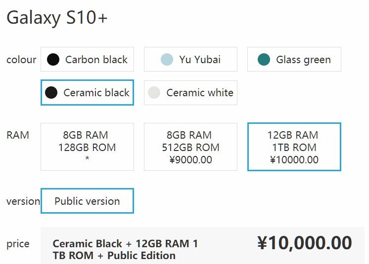Цена на самый дорогую версию Samsung Galaxy S10+ с 12 ГБ ОЗУ и 1 ТБ на накопителе