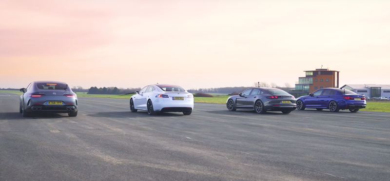 Tesla Model S, Mercedes-AMG GT 4, BMW M5 и Porsche Panamera Turbo S: дрэг-гонка