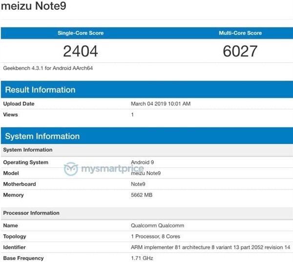 Главный конкурент Redmi Note 7 Pro протестирован в Geekbench: 6 ГБ оперативной памяти и Android 9.0