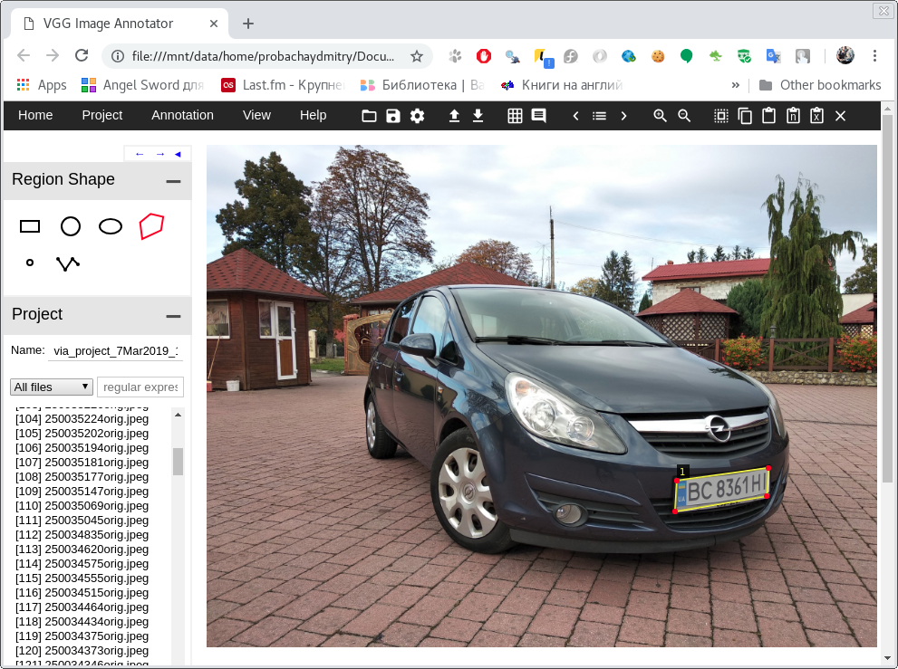 VGG Image Annotator (VIA) editing example