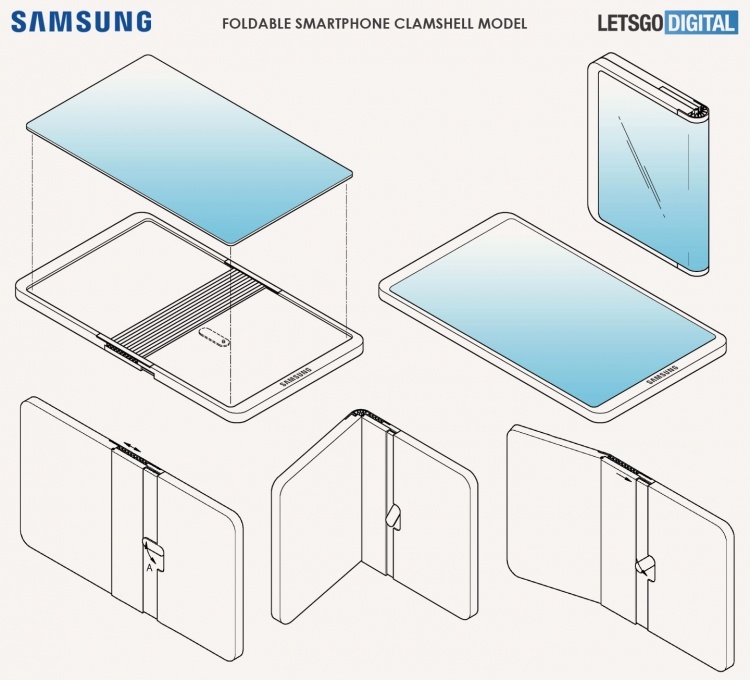 Патент Samsung: компактная «раскладушка» с гибким экраном наружу и сложной петлёй