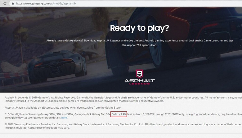 Смартфон Samsung Galaxy A90 упоминается вместе с линейкой Samsung Galaxy S10 на официальном сайте 
