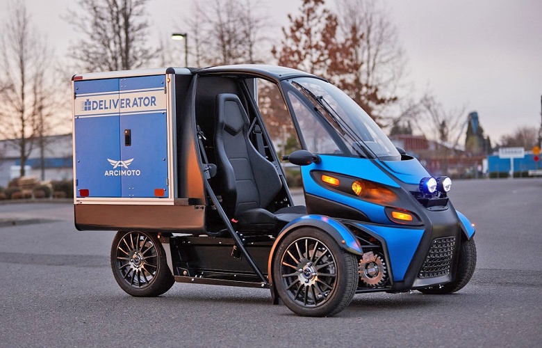 Трехколесный электромобиль Arcimoto Deliverator предназначен для курьерской доставки небольших грузов