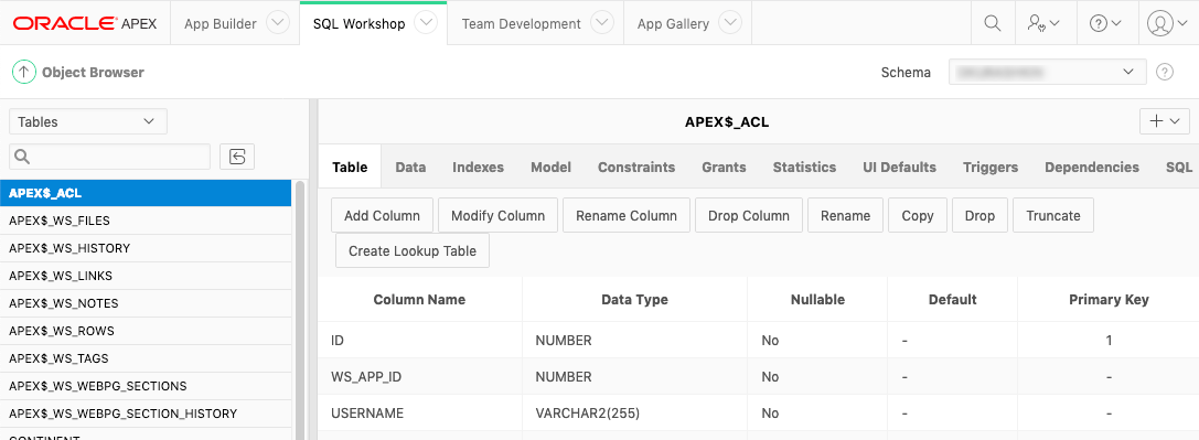 Туториал по Oracle Application Express. Обзор IDE - 10 Object Browser