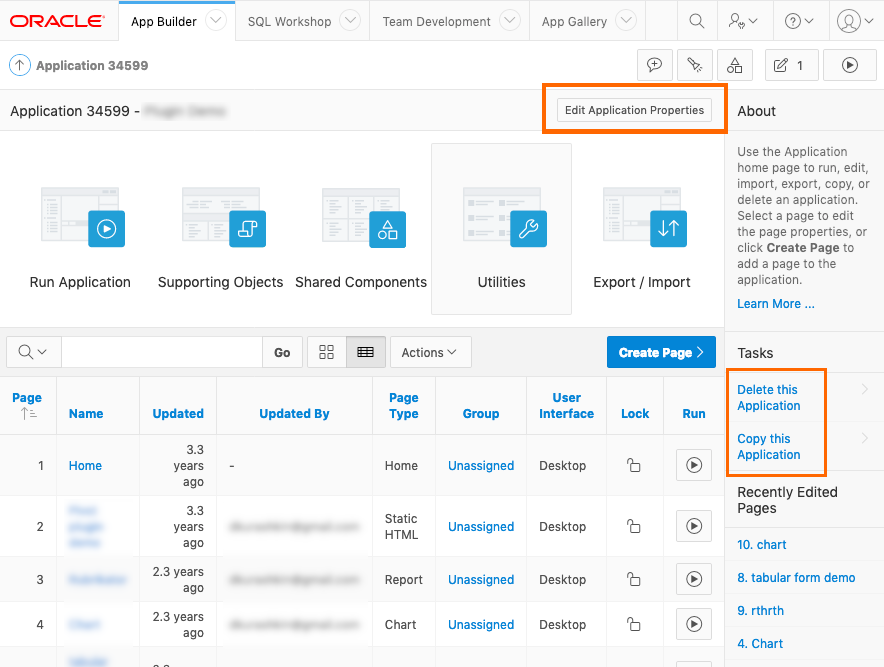 Туториал по Oracle Application Express. Обзор IDE - 6 Страница приложения