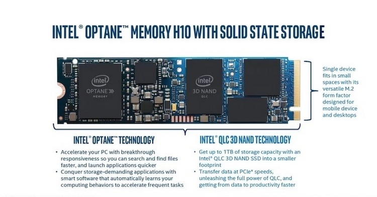 Intel выпускает накопитель Optane H10, объединяющий 3D XPoint и флеш-память