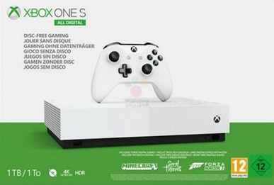 Рассекречена игровая консоль Xbox One S All Digital: за 300 евро и без оптического привода, но с жестким диском на 1 ТБ