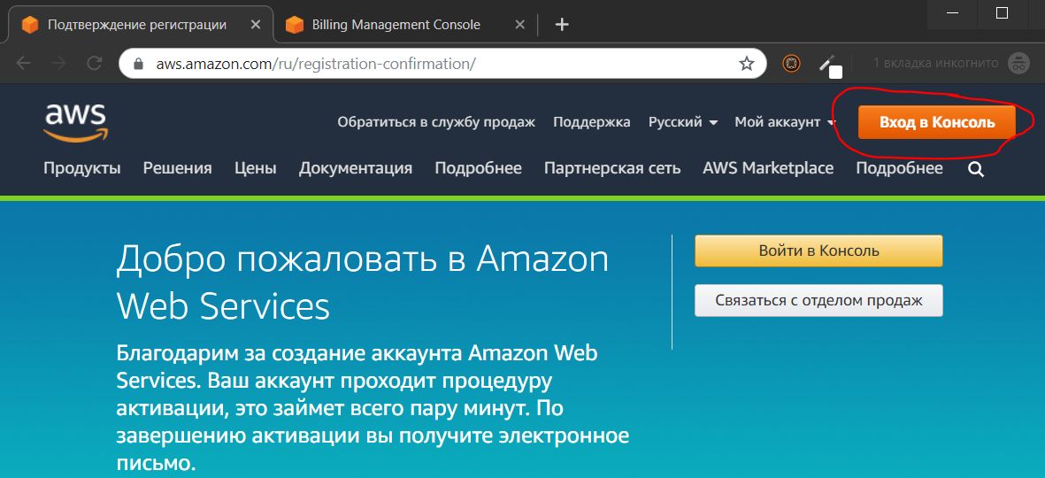 Бесплатный VPN сервис Wireguard на AWS - 7 Вход в консоль управления AWS Amazon