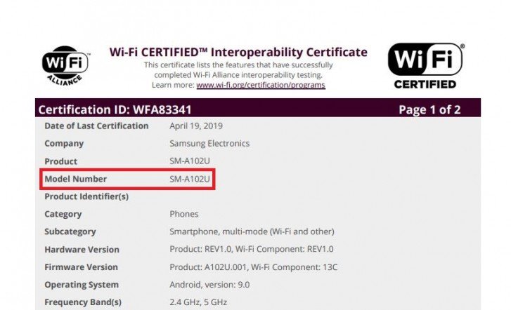 Смартфон Samsung Galaxy A10e прошел сертификацию Wi-Fi 