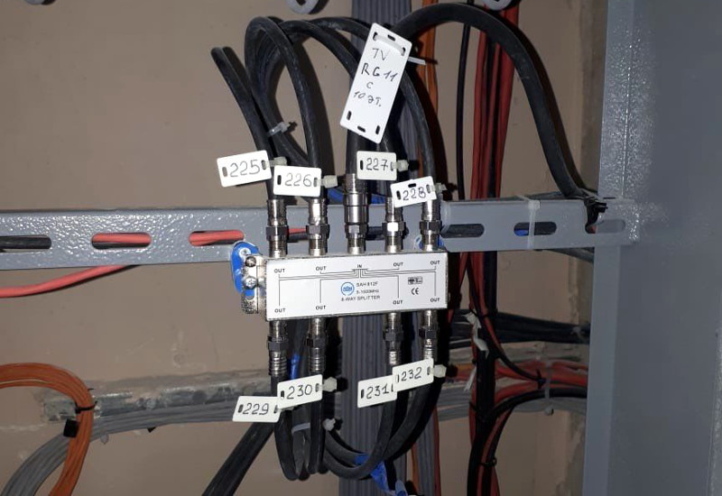 Новости кабельного телевидения. Телевизионный кабель в щитке. Щиток для ТВ кабелей. Монтаж телевизионного провода. Кабельные держатели в щитах.