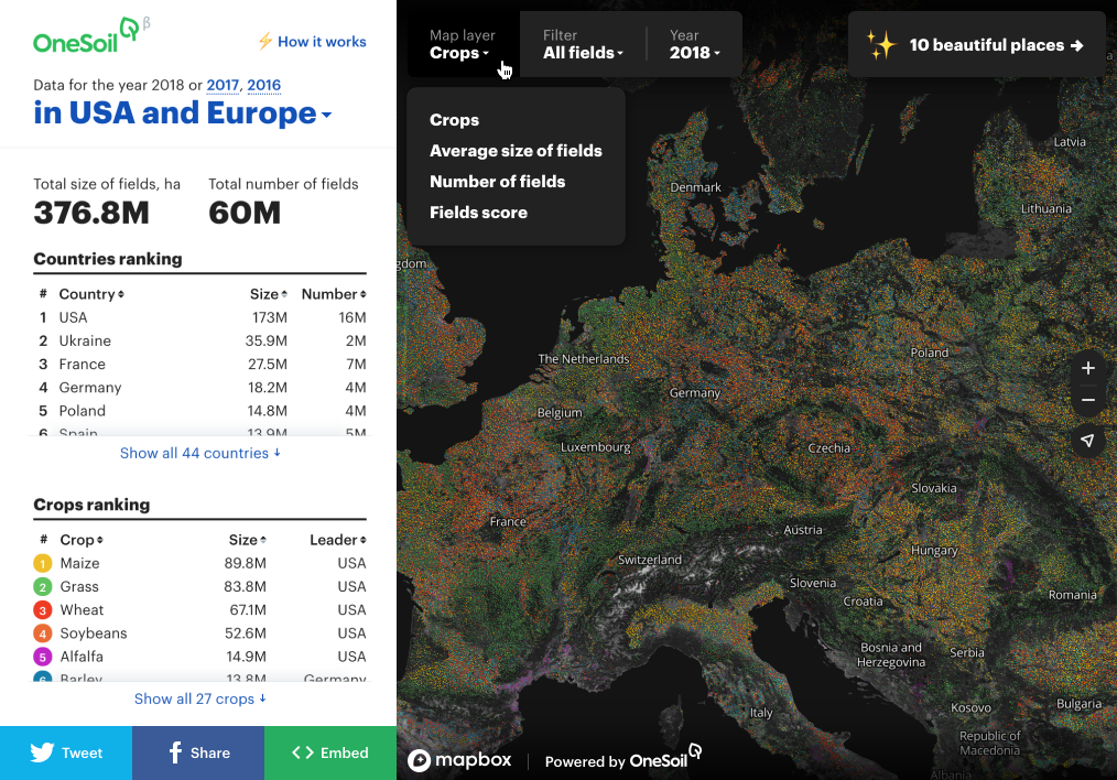 60 миллионов полей и 27 культур. Как мы делали карту всех полей Европы и США - 1
