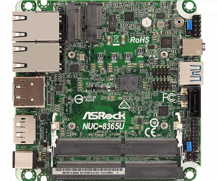 На миниатюрной плате ASRock NUC-8365U установлена однокристальная система Intel Core i5-8365U или Core i7-8665U 