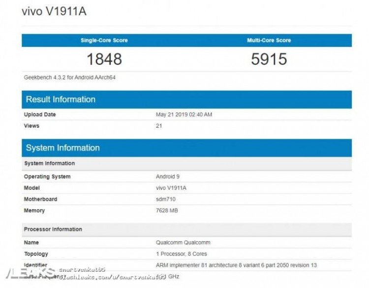 Смартфон Vivo с аккумулятором на 5000 мА•ч показал свои возможности в Geekbench