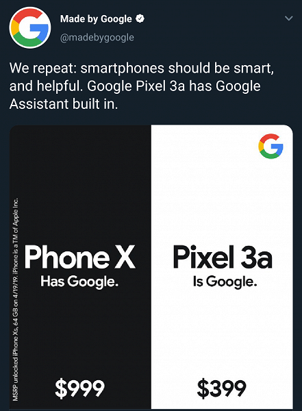 В iPhone доступен Google, а Pixel 3a — это и есть Google. Новая реклама Google Pixel 3a